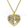 Oro Laminado Pendant Necklace, Gold Filled Style Heart Design, with Multicolor Micro Pave, Polished, Golden Finish, 04.381.0014.20 (02 MM Thickness, 20 Inches Length)