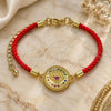 Oro Laminado Fancy Bracelet, Gold Filled Style Evil Eye Design, with Ruby Cubic Zirconia and Multicolor Micro Pave, Polished, Golden Finish, 03.381.0012.06 (02 MM Thickness, 6 Inches Length)