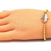 Oro Laminado Adjustable Bolo Bracelet, Gold Filled Style Hand of God and Ball Design, with Multicolor Micro Pave, Polished, Golden Finish, 03.381.0014.11 (04 MM Thickness, 11 Inches Length)