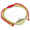 Oro Laminado Adjustable Bolo Bracelet, Gold Filled Style Hand of God and Ball Design, with Multicolor Micro Pave, Polished, Golden Finish, 03.381.0014.11 (04 MM Thickness, 11 Inches Length)