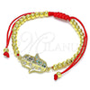 Oro Laminado Adjustable Bolo Bracelet, Gold Filled Style Hand of God and Ball Design, with Multicolor Micro Pave, Polished, Golden Finish, 03.381.0014.11 (04 MM Thickness, 11 Inches Length)