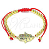 Oro Laminado Adjustable Bolo Bracelet, Gold Filled Style Hand of God and Ball Design, with Multicolor Micro Pave, Polished, Golden Finish, 03.381.0014.11 (04 MM Thickness, 11 Inches Length)