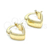 Oro Laminado Small Hoop, Gold Filled Style Heart Design, Polished, Golden Finish, 02.185.0003.12