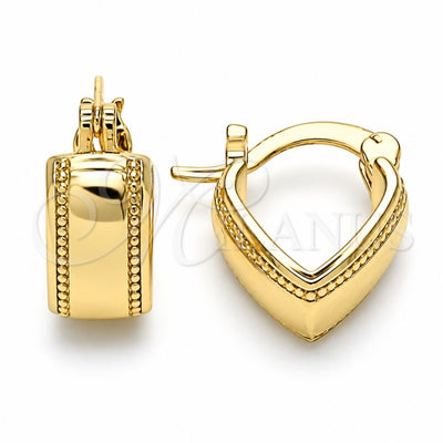 Oro Laminado Small Hoop, Gold Filled Style Heart Design, Polished, Golden Finish, 02.185.0003.12