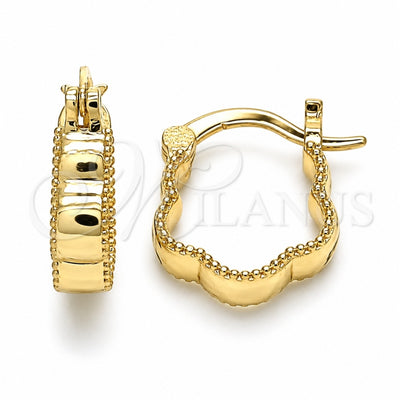 Oro Laminado Small Hoop, Gold Filled Style Flower Design, Polished, Golden Finish, 02.185.0004.12