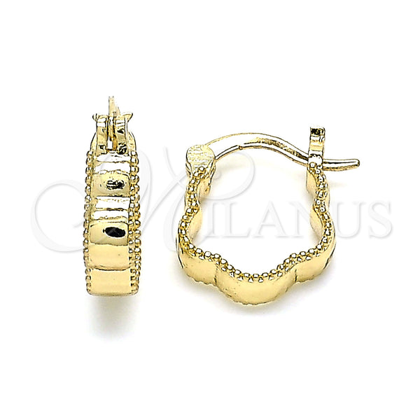 Gold Filled Hoop Earrings — Small Hoop Flower Design Polished 02. — main product view — SKU 143209 | Oro Laminado aretes de aro — Small Hoop flor diseño pulido 02. — SKU 143209