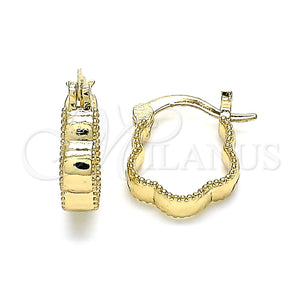 Gold Filled Hoop Earrings — Small Hoop Flower Design Polished 02. — main product view — SKU 143209 | Oro Laminado aretes de aro — Small Hoop flor diseño pulido 02. — SKU 143209