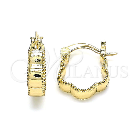 Oro Laminado Small Hoop, Gold Filled Style Flower Design, Polished, Golden Finish, 02.185.0004.12