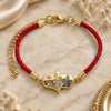 Oro Laminado Fancy Bracelet, Gold Filled Style Hand of God and Judaica Design, with Multicolor Micro Pave, Polished, Golden Finish, 03.381.0013.06 (02 MM Thickness, 6 Inches Length)