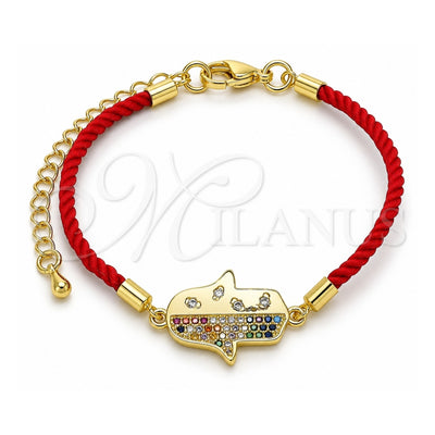 Oro Laminado Fancy Bracelet, Gold Filled Style Hand of God and Judaica Design, with Multicolor Micro Pave, Polished, Golden Finish, 03.381.0013.06 (02 MM Thickness, 6 Inches Length)