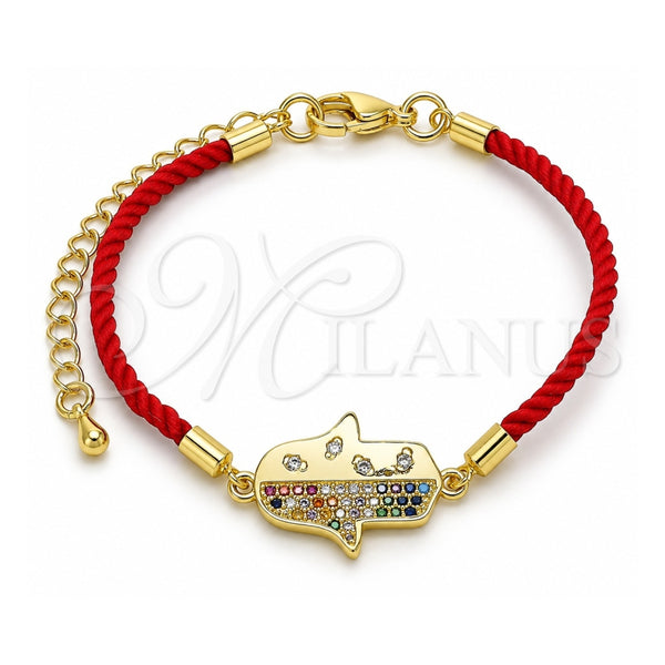 Oro Laminado Fancy Bracelet, Gold Filled Style Hand of God and Judaica Design, with Multicolor Micro Pave, Polished, Golden Finish, 03.381.0013.06 (02 MM Thickness, 6 Inches Length)