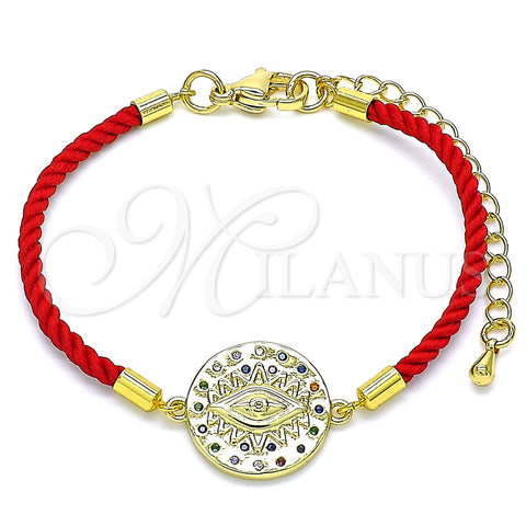 Oro Laminado Fancy Bracelet, Gold Filled Style Evil Eye Design, with Multicolor Cubic Zirconia, Polished, Golden Finish, 03.381.0015.06 (02 MM Thickness, 6 Inches Length)