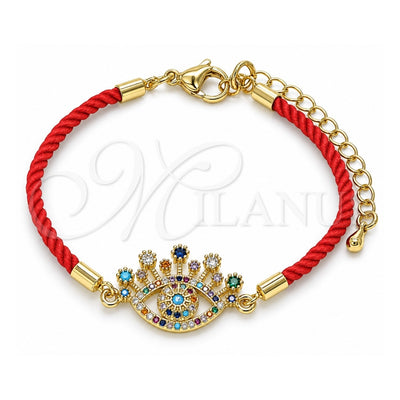 Oro Laminado Fancy Bracelet, Gold Filled Style Evil Eye Design, with Multicolor Cubic Zirconia and Multicolor Micro Pave, Polished, Golden Finish, 03.381.0018.06 (02 MM Thickness, 6 Inches Length)