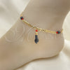Oro Laminado Charm Anklet , Gold Filled Style Hand Design, with Black and Orange Red Crystal, Polished, Golden Finish, 03.63.1812.10 (04 MM Thickness, 10 Inches Length)