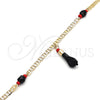 Oro Laminado Charm Anklet , Gold Filled Style Hand Design, with Black and Orange Red Crystal, Polished, Golden Finish, 03.63.1812.10 (04 MM Thickness, 10 Inches Length)