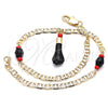 Oro Laminado Charm Anklet , Gold Filled Style Hand Design, with Black and Orange Red Crystal, Polished, Golden Finish, 03.63.1812.10 (04 MM Thickness, 10 Inches Length)
