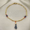 Oro Laminado Charm Anklet , Gold Filled Style Hand Design, with Black and Orange Red Crystal, Polished, Golden Finish, 03.63.1812.10 (04 MM Thickness, 10 Inches Length)