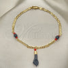 Oro Laminado Charm Anklet , Gold Filled Style Hand Design, with Black and Orange Red Crystal, Polished, Golden Finish, 03.63.1812.10 (04 MM Thickness, 10 Inches Length)