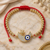 Oro Laminado Adjustable Bolo Bracelet, Gold Filled Style Evil Eye and Moon Design, with White Micro Pave, Blue Enamel Finish, Golden Finish, 03.381.0020.10 (04 MM Thickness, 10 Inches Length)