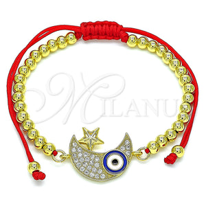 Gold Filled Bracelet — Adjustable Bolo Bracelet Evil Eye and Moon Design — main product view — SKU 143225 | Oro Laminado brazalete — Adjustable Bolo Bracelet Evil Eye and Moon diseño — SKU 143225