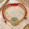 Oro Laminado Adjustable Bolo Bracelet, Gold Filled Style Evil Eye and Ball Design, with Multicolor Micro Pave, Turquoise Enamel Finish, Golden Finish, 03.381.0024.10 (04 MM Thickness, 10 Inches Length)