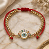 Oro Laminado Adjustable Bolo Bracelet, Gold Filled Style Evil Eye and Ball Design, with Multicolor Cubic Zirconia and Multicolor Micro Pave, White Enamel Finish, Golden Finish, 03.381.0031.10 (04 MM Thickness, 10 Inches Length)