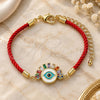 Oro Laminado Fancy Bracelet, Gold Filled Style Evil Eye Design, with Multicolor Cubic Zirconia and Multicolor Micro Pave, White Enamel Finish, Golden Finish, 03.381.0029.06 (02 MM Thickness, 6 Inches Length)