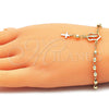 Oro Laminado Bracelet Rosary, Gold Filled Style Guadalupe and Cross Design, Polished, Golden Finish, 09.213.0029.08