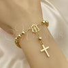 Oro Laminado Bracelet Rosary, Gold Filled Style Guadalupe and Cross Design, Polished, Golden Finish, 09.213.0029.08