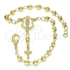 Oro Laminado Bracelet Rosary, Gold Filled Style Guadalupe and Cross Design, Polished, Golden Finish, 09.213.0029.08