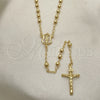 Oro Laminado Thin Rosary, Gold Filled Style Guadalupe and Crucifix Design, Polished, Golden Finish, 09.213.0029.24