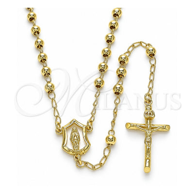 Oro Laminado Thin Rosary, Gold Filled Style Guadalupe and Crucifix Design, Polished, Golden Finish, 09.213.0029.24