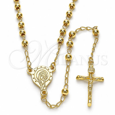 Oro Laminado Thin Rosary, Gold Filled Style Altagracia and Crucifix Design, Polished, Golden Finish, 09.213.0030.24