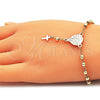 Oro Laminado Bracelet Rosary, Gold Filled Style Altagracia and Cross Design, Polished, Golden Finish, 09.213.0030.08