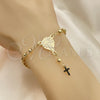 Oro Laminado Bracelet Rosary, Gold Filled Style Altagracia and Cross Design, Polished, Golden Finish, 09.213.0030.08