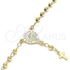 Oro Laminado Bracelet Rosary, Gold Filled Style Altagracia and Cross Design, Polished, Golden Finish, 09.213.0030.08