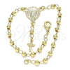 Oro Laminado Bracelet Rosary, Gold Filled Style Altagracia and Cross Design, Polished, Golden Finish, 09.213.0030.08