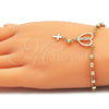 Oro Laminado Bracelet Rosary, Gold Filled Style Guadalupe and Cross Design, Polished, Golden Finish, 09.213.0031.08