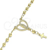 Oro Laminado Bracelet Rosary, Gold Filled Style Guadalupe and Cross Design, Polished, Golden Finish, 09.213.0031.08
