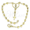 Oro Laminado Bracelet Rosary, Gold Filled Style Guadalupe and Cross Design, Polished, Golden Finish, 09.213.0031.08