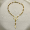 Oro Laminado Bracelet Rosary, Gold Filled Style Guadalupe and Cross Design, Polished, Golden Finish, 09.213.0031.08
