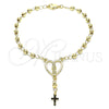 Oro Laminado Bracelet Rosary, Gold Filled Style Guadalupe and Cross Design, Polished, Golden Finish, 09.213.0031.08