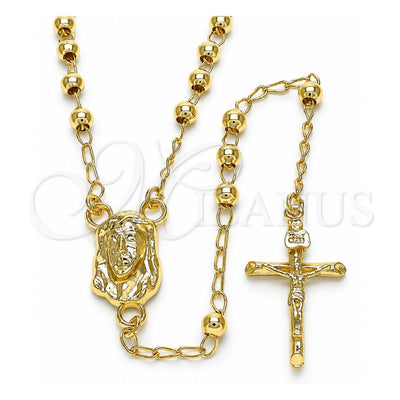 Oro Laminado Thin Rosary, Gold Filled Style Jesus and Crucifix Design, Polished, Golden Finish, 09.213.0032.24