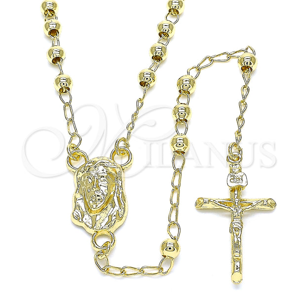 Oro Laminado Thin Rosary, Gold Filled Style Jesus and Crucifix Design, Polished, Golden Finish, 09.213.0032.24