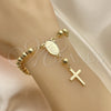 Oro Laminado Bracelet Rosary, Gold Filled Style Guadalupe and Cross Design, Polished, Golden Finish, 09.213.0011.08