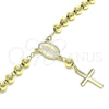 Oro Laminado Bracelet Rosary, Gold Filled Style Guadalupe and Cross Design, Polished, Golden Finish, 09.213.0011.08