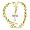 Oro Laminado Bracelet Rosary, Gold Filled Style Guadalupe and Cross Design, Polished, Golden Finish, 09.213.0011.08