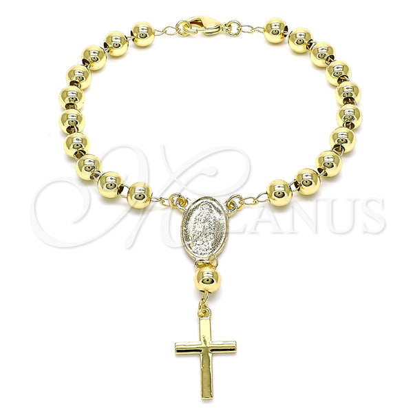 Gold Filled Bracelet — Bracelet Rosary Guadalupe and Cross Design Polished 09. — main product view — SKU 143245 | Oro Laminado brazalete — Bracelet Rosary Guadalupe and cruz diseño pulido 09. — SKU 143245
