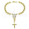 Oro Laminado Bracelet Rosary, Gold Filled Style Guadalupe and Cross Design, Polished, Golden Finish, 09.213.0011.08