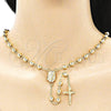 Oro Laminado Medium Rosary, Gold Filled Style Jesus and Crucifix Design, Polished, Golden Finish, 09.213.0033.28